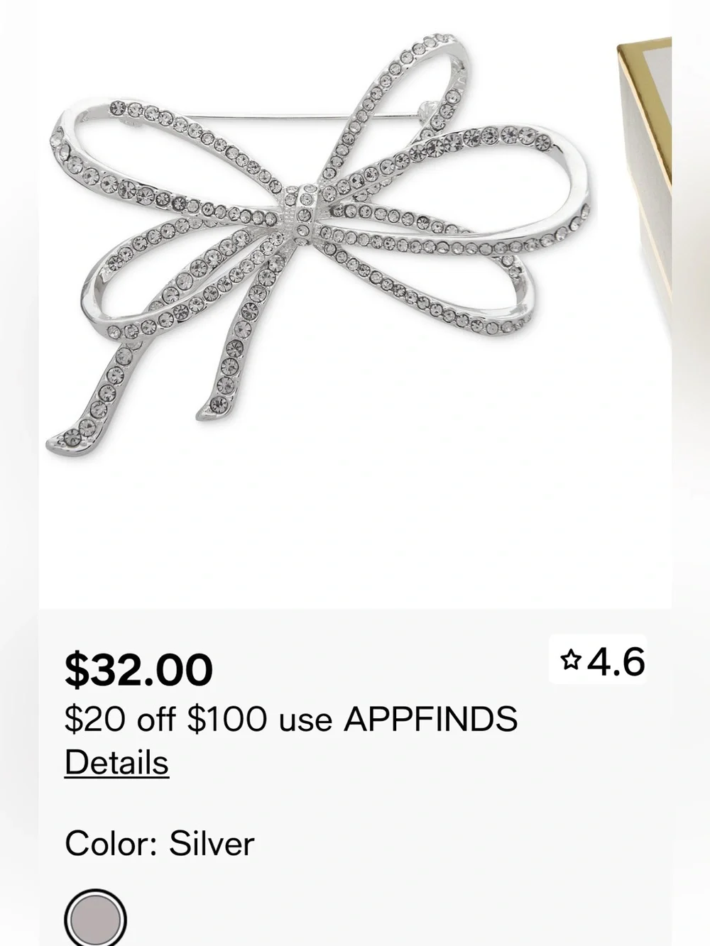 Anne Klein Silver Rhinestone Bow Brooch - Picture 4 of 5
